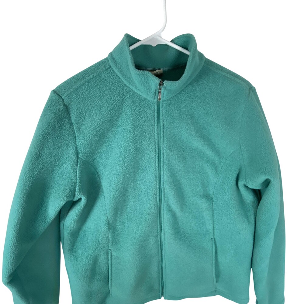 L.L.Bean Jacket Womens Medium Green Polartec Fleece Full Zip Pockets Lightweight